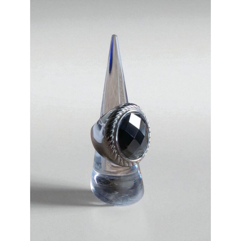 Vintage Simona Collini Italy Stainless Steel Dome Ring Faceted Hematite Oval Siz